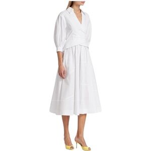 Cinq a Sept Camron Poplin Midi Dress 3/4 Sleeve White